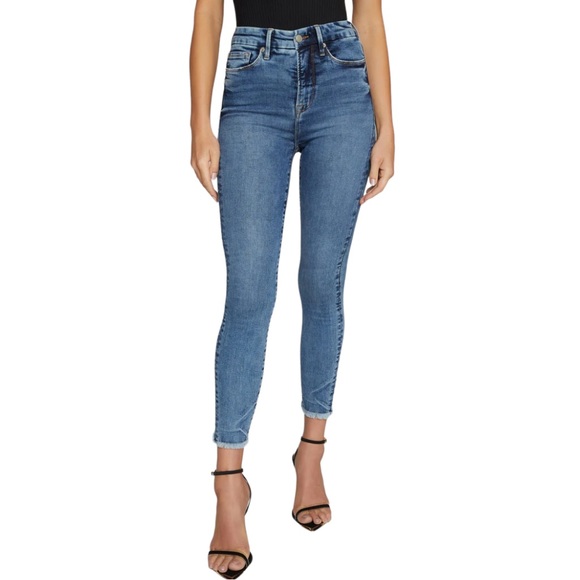 Good American Good Waist Cropped Skinny Leg High Waist Raw Hem Stretch Jeans 8 - Picture 4 of 16